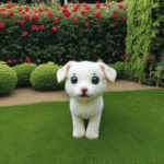 A heartwarming scene of a puppy experiencing bliss in a garden playground.