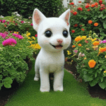 A joyous puppy leaping through a garden, spreading happiness and cheer.