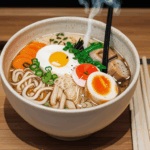 Discover ramen broth secrets in a steaming bowl, surrounded by an array of toppings.