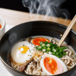 Embark on a ramen culinary adventure with a steaming bowl showcasing diverse flavors.