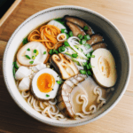 The magic of ramen ingredients captured in a steaming bowl, with a feast of flavors.