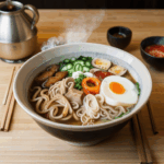 Learn ramen-making techniques with a steaming bowl, topped with expertly crafted ingredients.