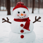 A snowman featuring a red scarf in a serene snowy setting, capturing the essence of festive winter fun.