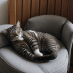 A relaxed cat sprawled on an armchair, capturing the essence of feline comfort.