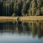Relaxing day of fishing by the lake, enjoying nature's tranquility.