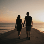 Love and romance highlighted during a sunset walk.