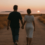 Romantic evening walk showcasing love and tranquility.