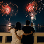 A romantic fireworks display creating a magical experience for a couple.