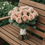 Elegant bench bouquet of roses, showcasing nature's timeless beauty.