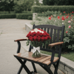 Romantic rose display on a rustic bench, perfect for nature-inspired decor.