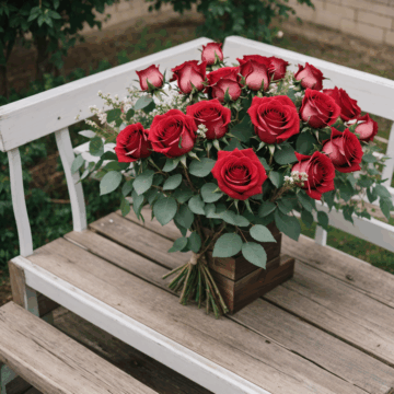 Stunning Roses on a Rustic Wooden Bench Display