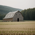 Immersing in rural scenery with a rustic barn and fields.