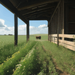 Rustic barn forms a backdrop against wide-open fields.