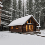 Rustic charm winter cabin surrounded by a picturesque snowy forest.