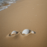 Seashells resting on fine sand, displaying a variety of shapes and sizes, each one a fragment of the sea's allure.
