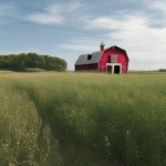 Scenic vista of a barn set against a vast field and sky.