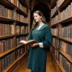 A cozy corner of a classic library, with tall bookshelves and a warm, inviting ambiance for readers.