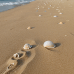 A stunning collection of seashells scattered on golden sand, each shell showcasing unique patterns and colors, telling the ocean's story.