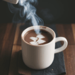 Seasonal chocolate drink in a mug, topped with whipped cream and a sprinkle of nutmeg for festive enjoyment.