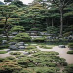 Serene landscape elements in a zen garden with rocks and water features, creating a calming environment.