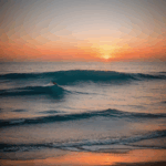 A serene ocean sunset sky with a mix of vibrant colors, offering a picturesque and calming scene as the day transitions into night.