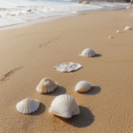 A variety of seashells on the beach, with their natural beauty and elegant shapes shining in the coastal sunlight.