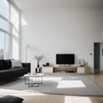 Sleek furniture design in a modern minimalist living room, highlighting simplicity and sophistication in decor.