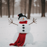 A snowman with accessories, featuring a red scarf, highlighting winter creativity.