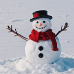 A snowman adorned with a red scarf, standing out in a winter wonderland, inviting creative play.