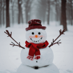 A snowman in a winter scene, proudly wearing a red scarf, symbolizing creativity and fun.