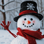A snowman enjoying winter, with a red scarf, representing festive joy and creativity.