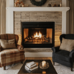 A snug fireplace setting with tasteful decor, exuding comfort and warmth in the living area.