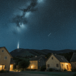 A mesmerizing display of stars over a peaceful village, highlighting the magic of the night sky.