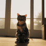 A serene cat stretches under the morning sun, embodying peace.