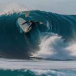 An adventurous journey of surfing on a big wave, capturing the joy and excitement of the sport.