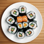 A sushi feast laid out with a colorful array of rolls, inviting food enthusiasts to indulge.