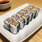 A plate of sushi beauty that showcases the harmony of colors and flavors in each roll.