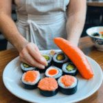 A sushi experience highlighting the artistry of colorful rolls.