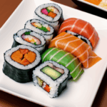 A stunning sushi presentation highlighting the skillful arrangement of diverse sushi varieties.