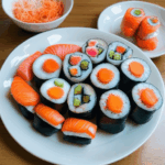 Exquisite sushi rolls with an emphasis on colorful presentation.