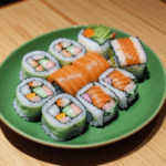 Artful sushi roll creation displaying intricate designs and a rainbow of enticing colors.