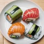 Creative sushi roll designs showcasing artistic flair and a spectrum of vibrant colors.