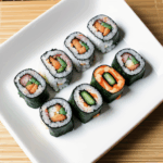 Sushi roll perfection with an array of colors and flavors, beautifully presented for enjoyment.