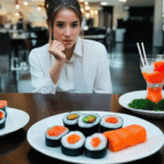 A gourmet platter of sushi rolls with diverse colors and textures.