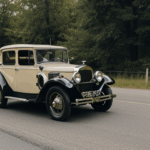 Timeless car situated in a rural setting, emphasizing the nostalgic journey of classic vehicles through scenic country roads.
