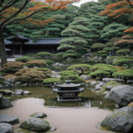 A tranquil garden design showcasing traditional Japanese zen aesthetics with minimalistic elegance.
