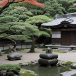 Serene garden landscape featuring a tranquil Japanese zen garden setting.