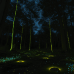 Fireflies illuminate a serene moonlit forest, offering a captivating retreat.