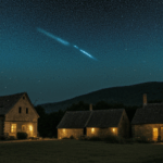 The peaceful charm of a village under a starry night sky, offering a mesmerizing view.