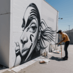 An artistic expression of urban life captured in a street artist's wall mural.